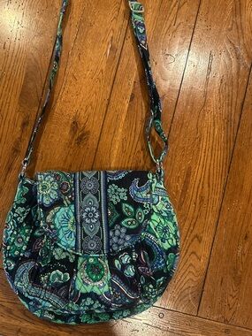 Vintage Vera Bradley Quilted Paisley Shoulder Bag Blue Green Adjustable Strap